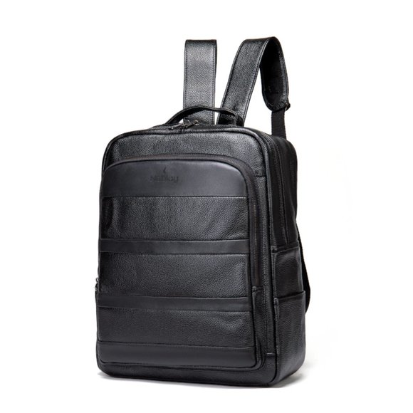 Noblag Leather Large Black Laptop Backpack